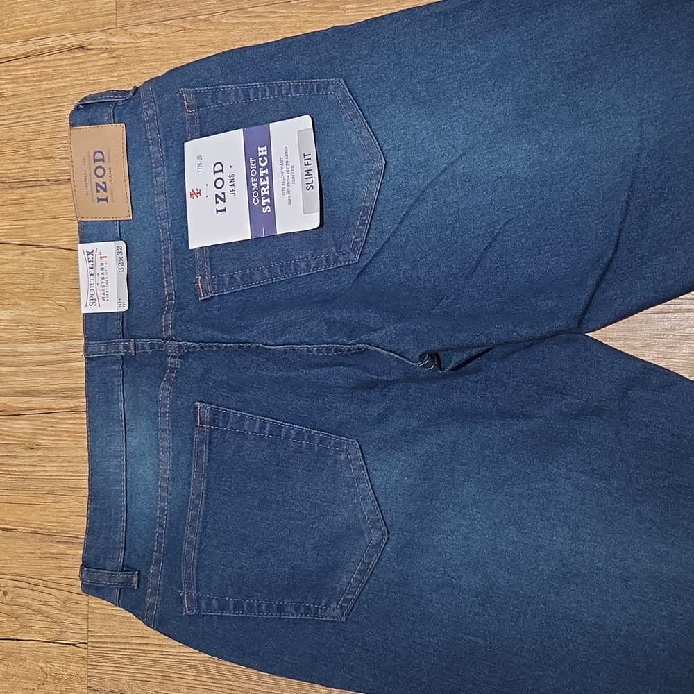Izod Men’s Slim Straight Jeans in Dark Blue Wash - Picture 5 of 8
